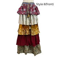 One-of-a-Kind Recycled Sari Tiered Maxi Skirt