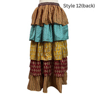 One-of-a-Kind Recycled Sari Tiered Maxi Skirt