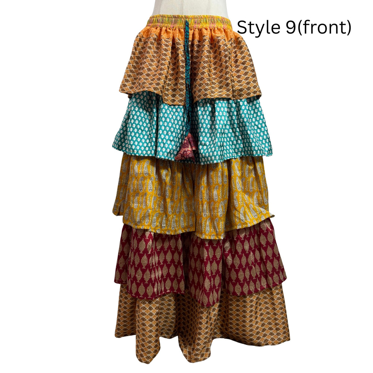 One-of-a-Kind Recycled Sari Tiered Maxi Skirt