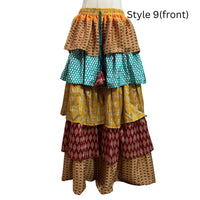 One-of-a-Kind Recycled Sari Tiered Maxi Skirt