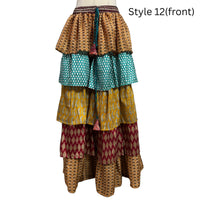 One-of-a-Kind Recycled Sari Tiered Maxi Skirt