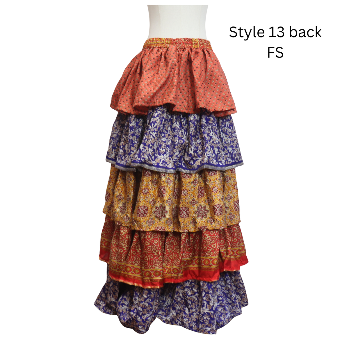 One-of-a-Kind Recycled Sari Tiered Maxi Skirt