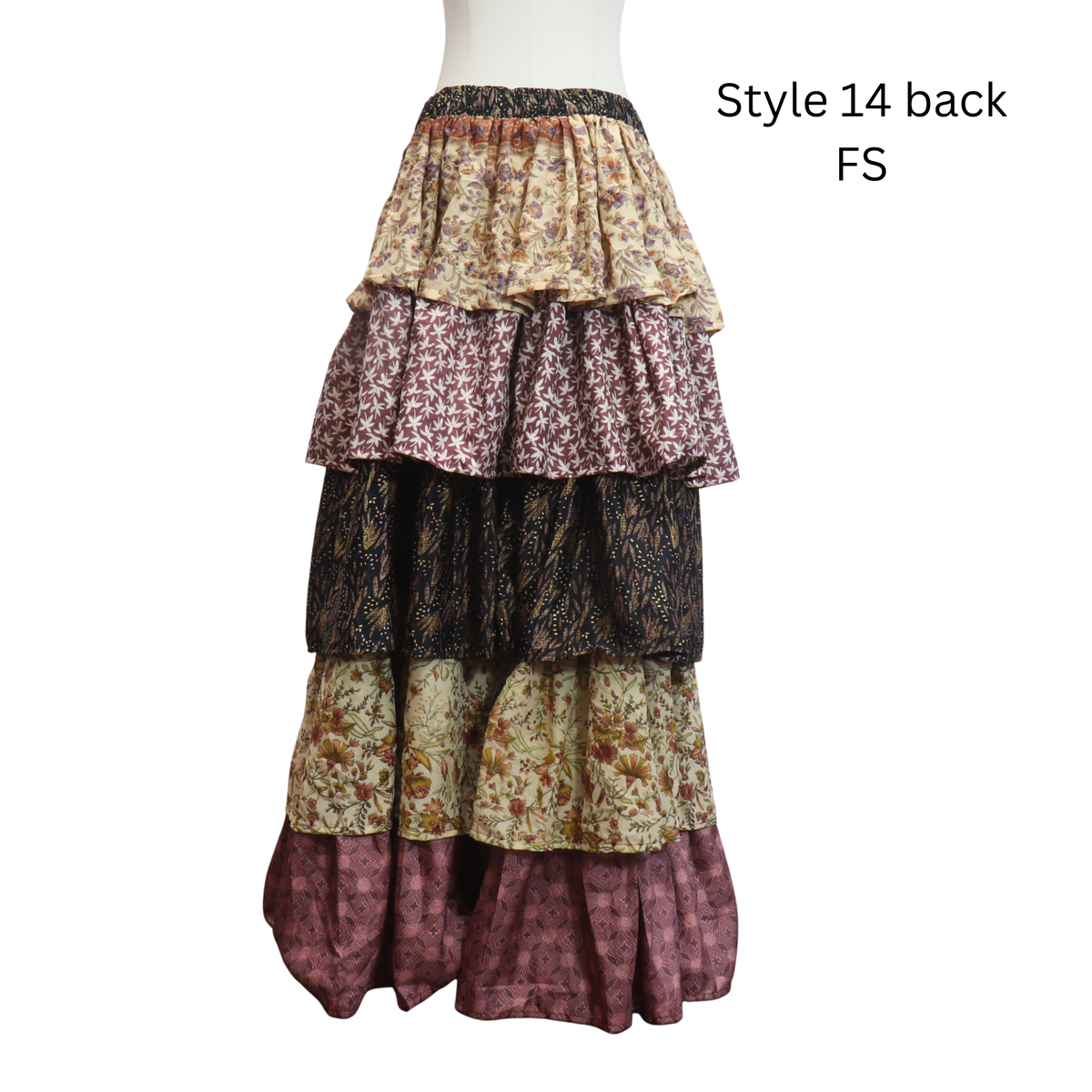 One-of-a-Kind Recycled Sari Tiered Maxi Skirt