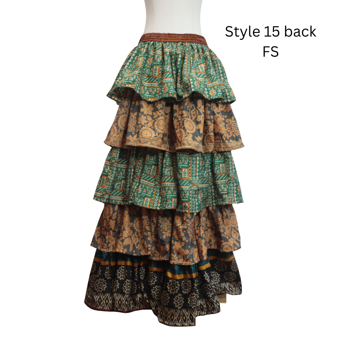 One-of-a-Kind Recycled Sari Tiered Maxi Skirt