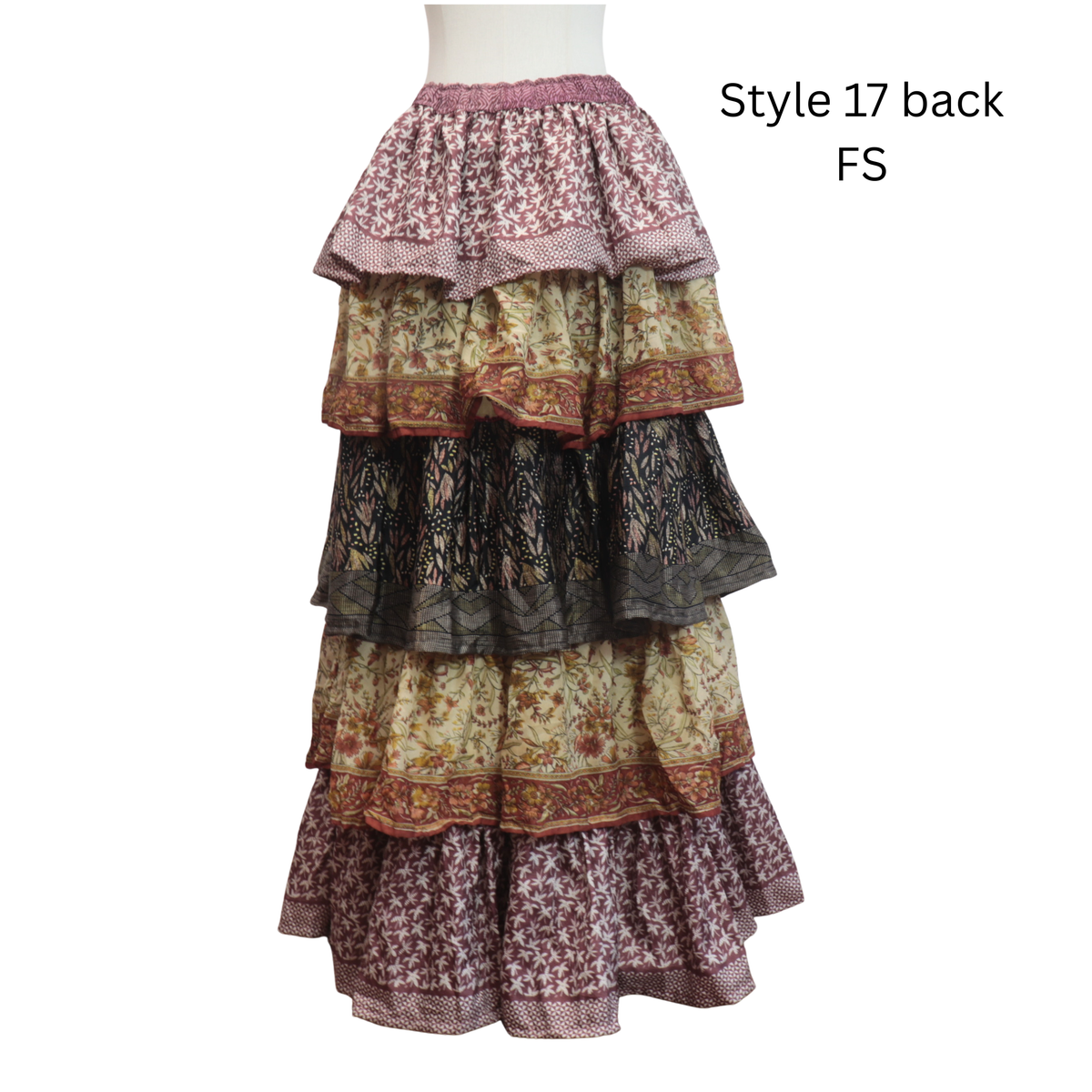 One-of-a-Kind Recycled Sari Tiered Maxi Skirt