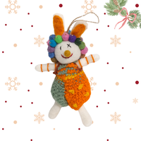 Needle Felted Bunny with Pom Pom Crown and Knitted Overalls