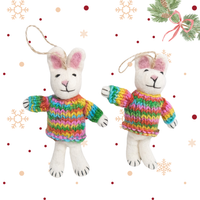 Felted Bunny with Knitted Sweater Ornaments