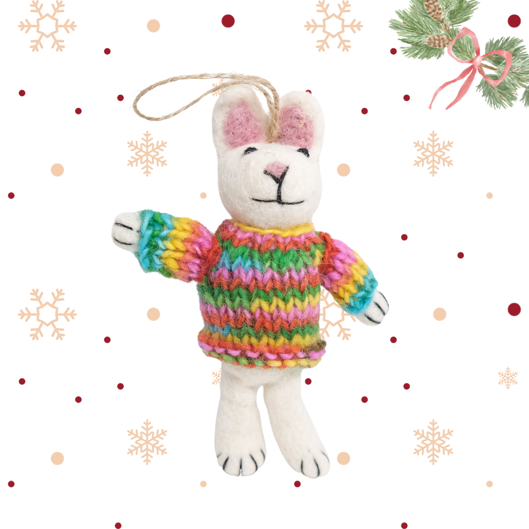 Felted Bunny with Knitted Sweater Ornaments