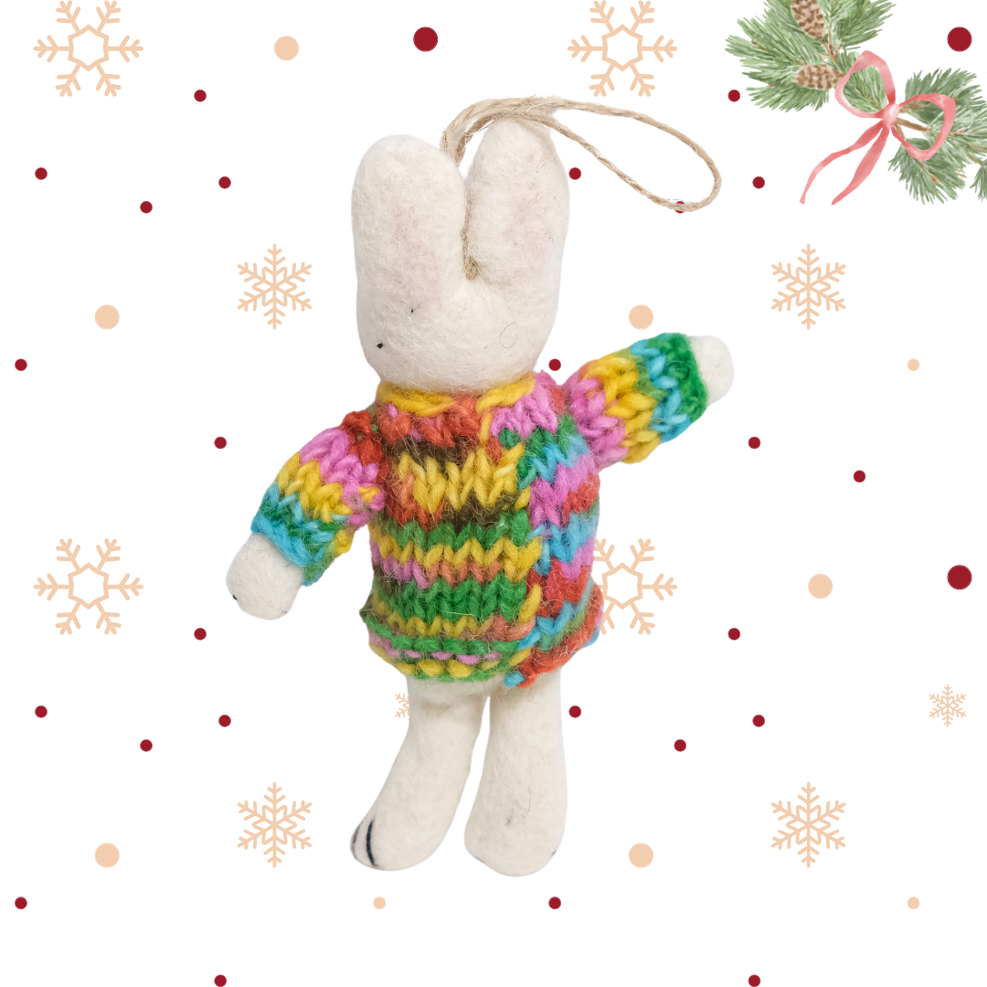 Felted Bunny with Knitted Sweater Ornaments