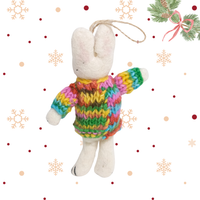 Felted Bunny with Knitted Sweater Ornaments