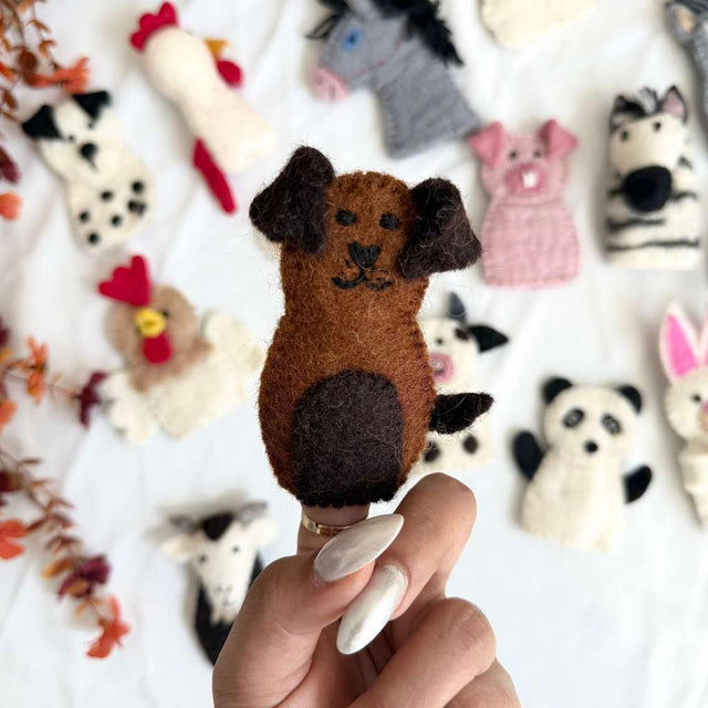 Handmade  Wool Felted Farm Animal Finger Puppet