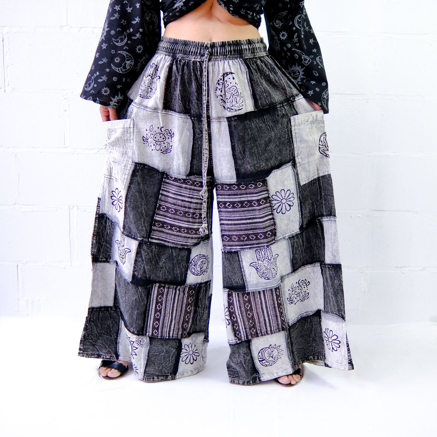Whimsigoth Inspired Patchwork Wide Leg Pants