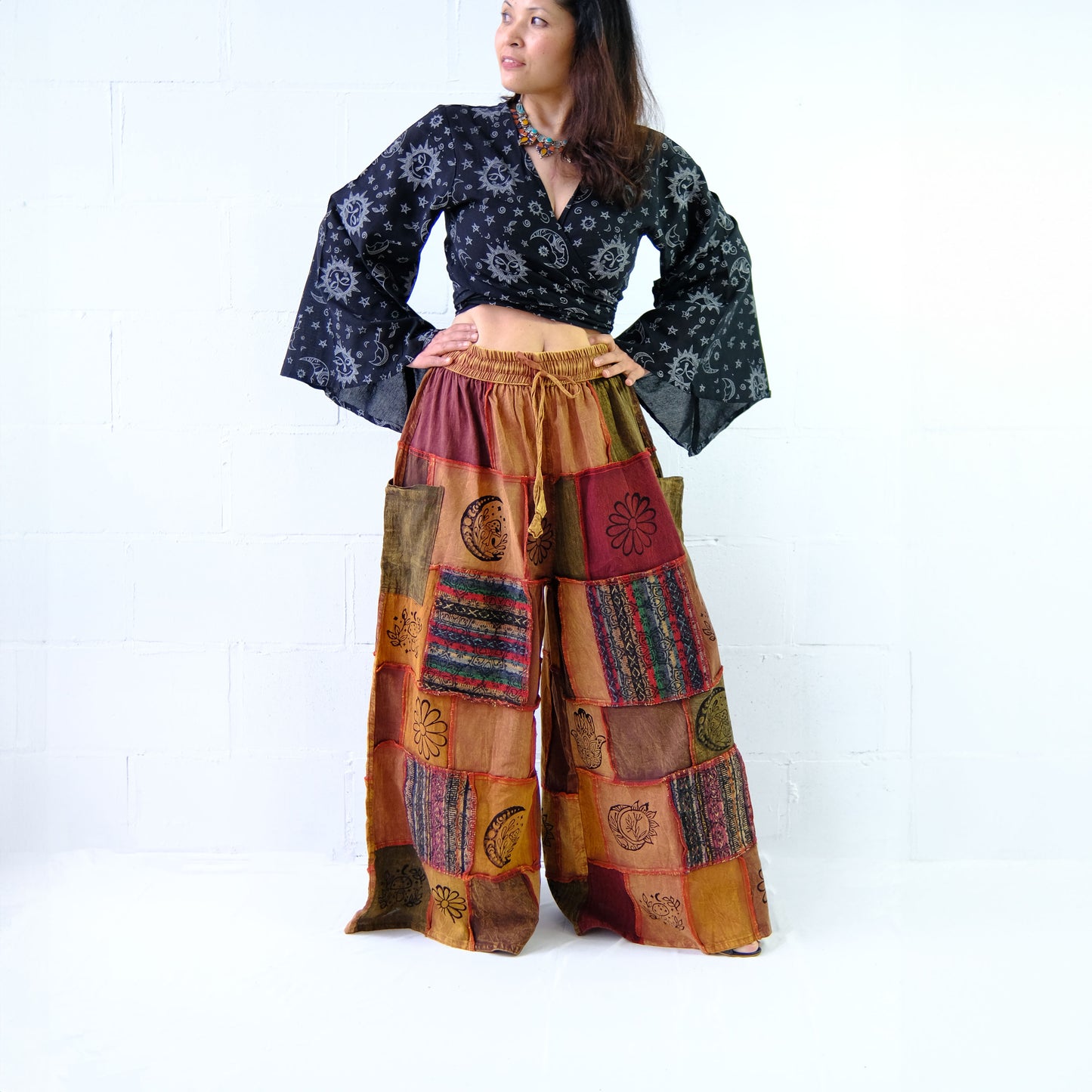 Whimsigoth Inspired Patchwork Wide Leg Pants