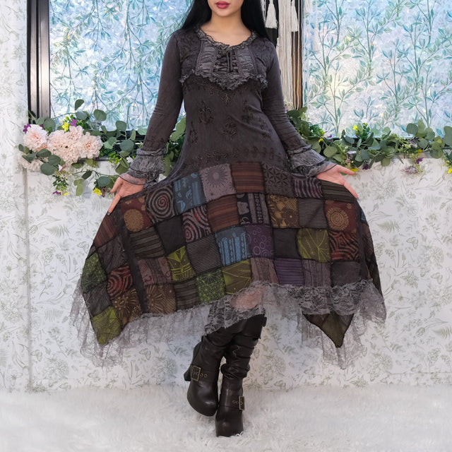 Boho Cotton Patchwork Lace Maxi Dress with Flowy Silhouette