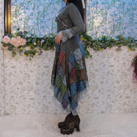 Boho Fairycore Patchwork Lace Cotton Maxi Dress with Asymmetrical Hem