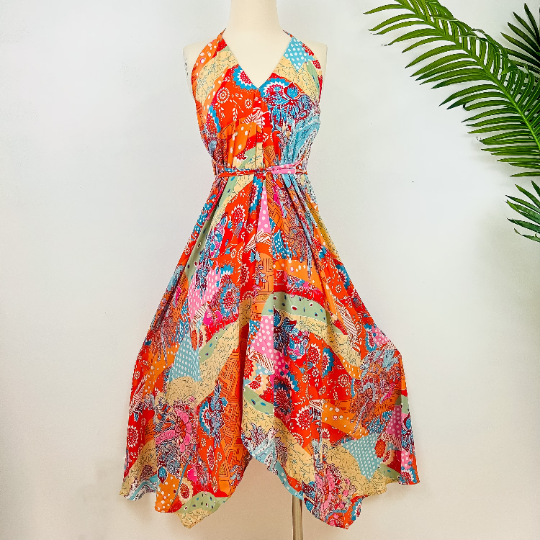 Recycled Silk Bohemian Halter Dress