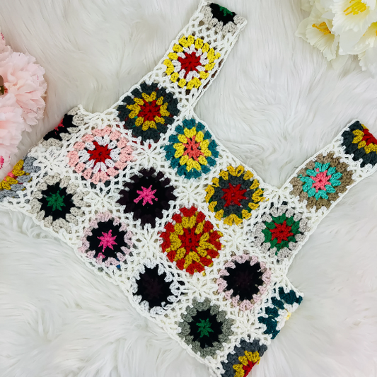 Hand Crochet  Floral Crop Top