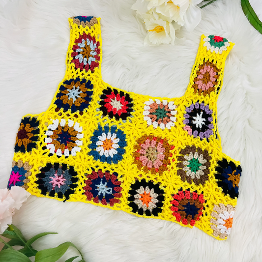 Hand Crochet  Floral Crop Top