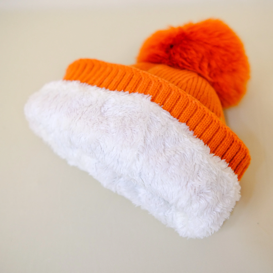 Snow Flake Print Pom Pom Hat with Fleece Lining