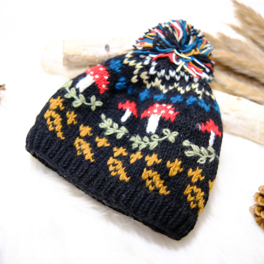 Knitted Crochet Mushroom Bobble Hat
