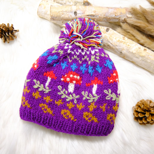 Knitted Crochet Mushroom Bobble Hat