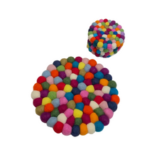 Handmade Multicolor Wool Felt Ball Trivet and Coaster Set