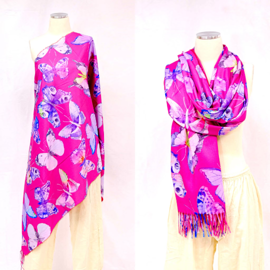 Cashmere Feel Butterfly Print Oversized Scarfs