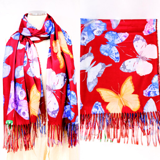 Cashmere Feel Butterfly Print Oversized Scarfs