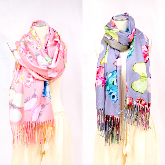 Cashmere Feel Butterfly Print Oversized Scarfs