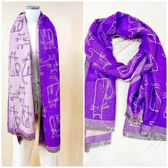 Reversible Cat Theme Oversized Warm Winter Scarfs