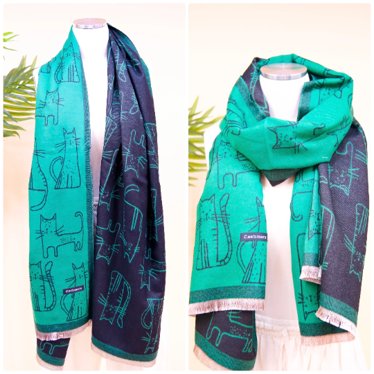 Reversible Cat Theme Oversized Warm Winter Scarfs