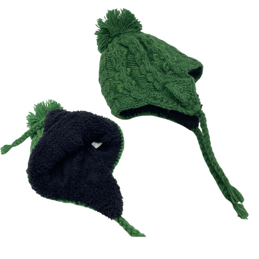 Hand Knit Merino Wool Himalayan Sherpa Fleece Lined Hat