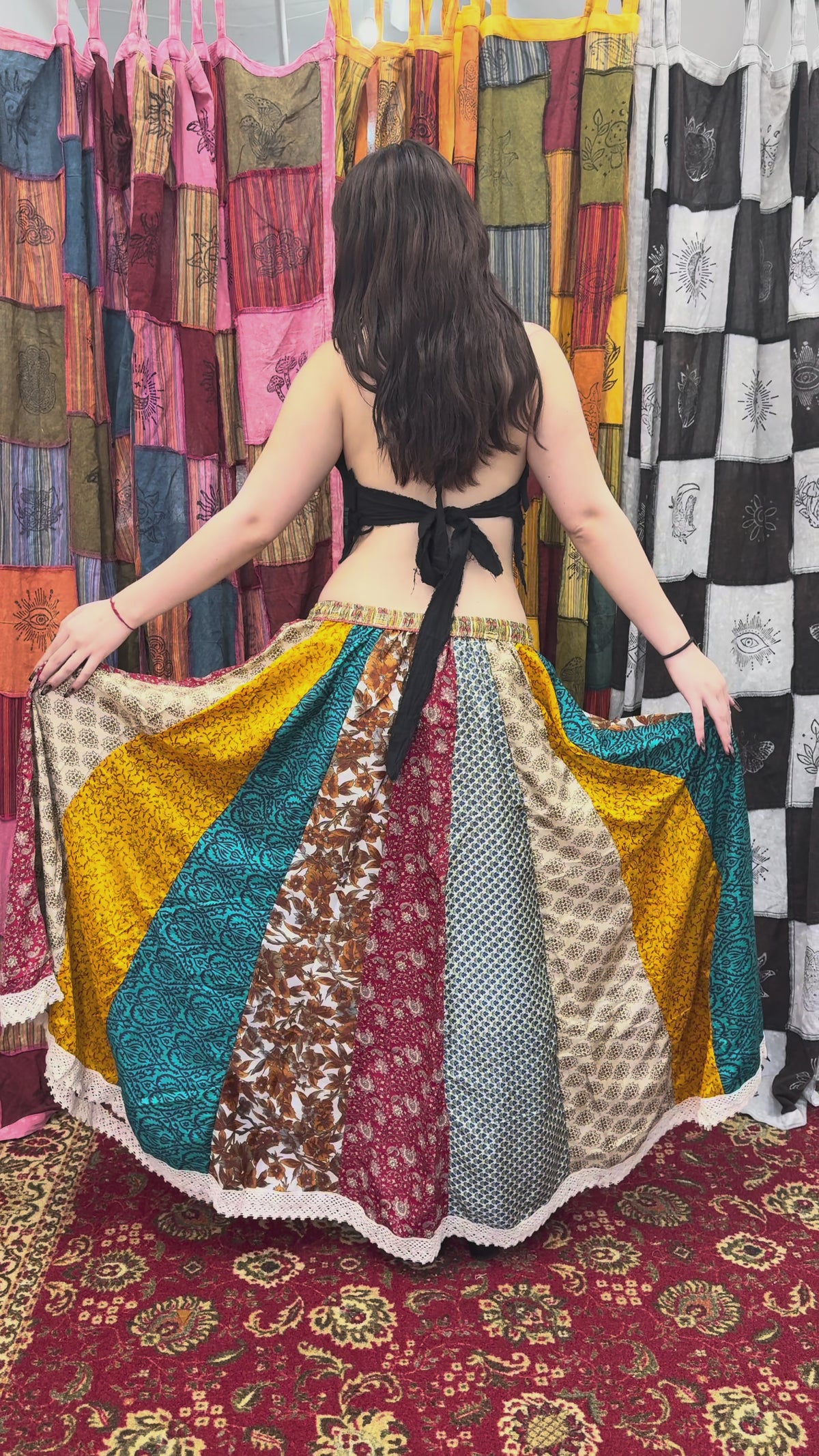One-of-a-Kind Recycled Sari Patchwork Maxi Skirt