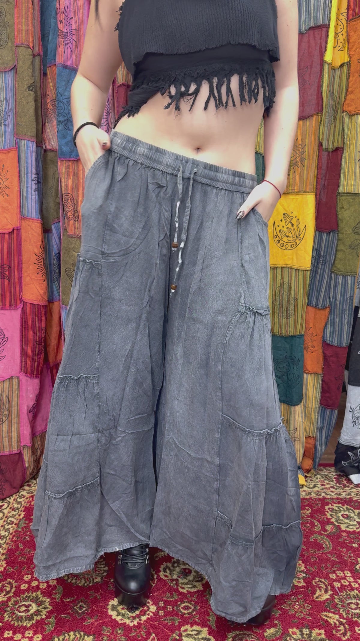 Stonewashed Boho Wide Leg Palazzo Pants