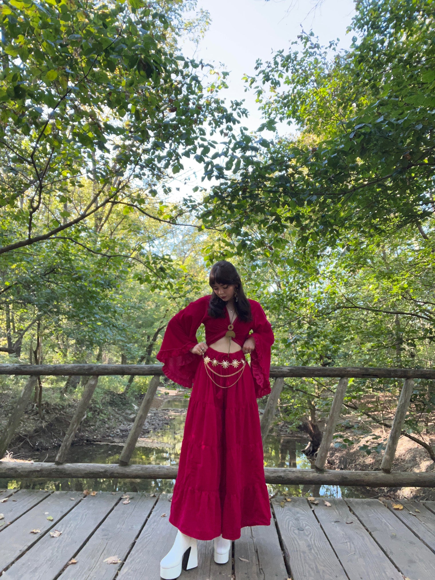 Velvet Dream Tiered Flowy Pants with Ruffle Wrap Top