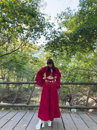 Velvet Dream Tiered Flowy Pants with Ruffle Wrap Top