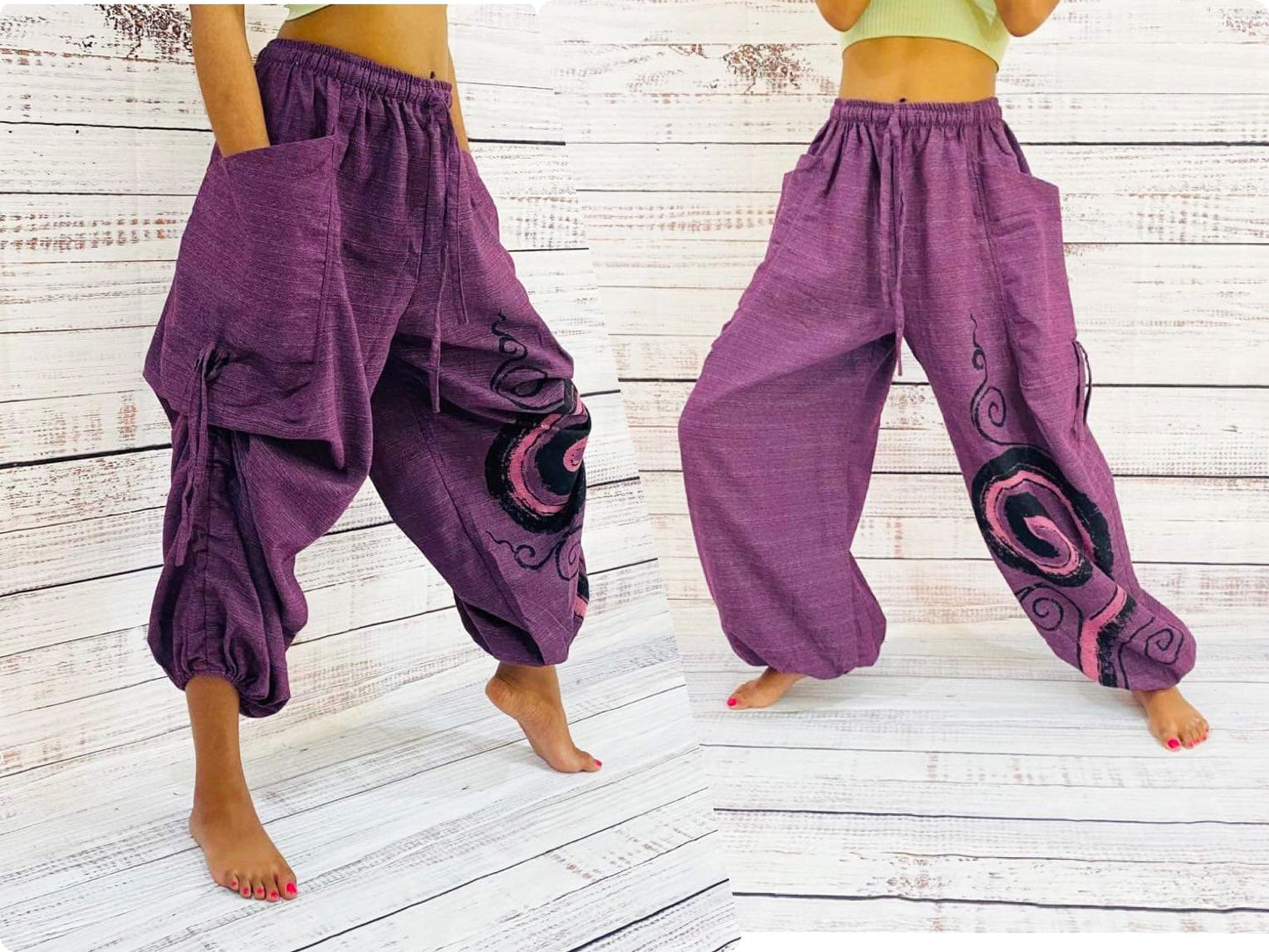 Unisex Cotton Pant with Spiral Prints, Harem Pants, Yoga Pants, Hippie Clothes, Aladdin Pants, Boho Pants, Summer Organic Cotton Pants