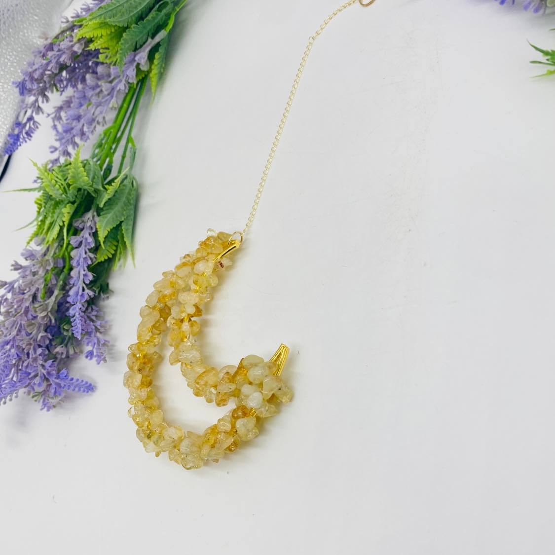 Crystal Hanging, Citrine Wall Hanging, Crescent Moon Hanging, Handmade Decor, Wall Decor,  Gift For Her, Unique Room Decor