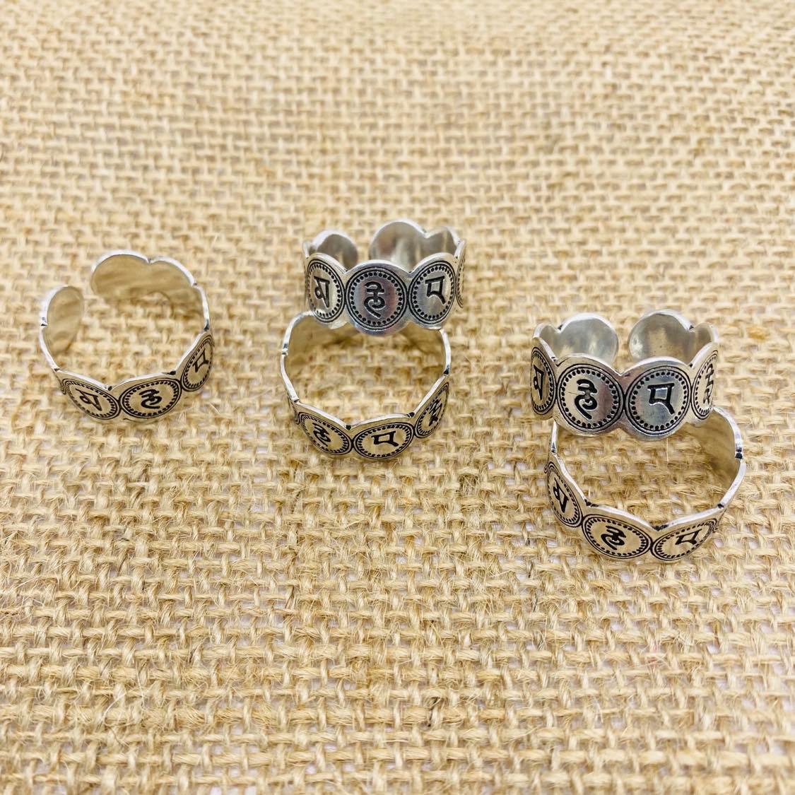 Buddhist Mantra Ring, Silver Adjustable Ring, Om Mani Padme Hum Ring, Handmade Jewelry, Meditation Jewelry, Unisex Boho Ring, Yoga Gift