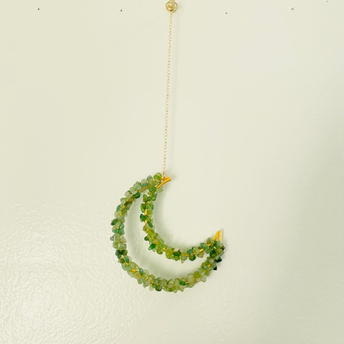 Crystal Suncatcher, Handmade Moon Hanging, Wall Decor, Home Decor, Green Aventurine Crystal Hanging, Gift For Her, Crescent Moon Hanging