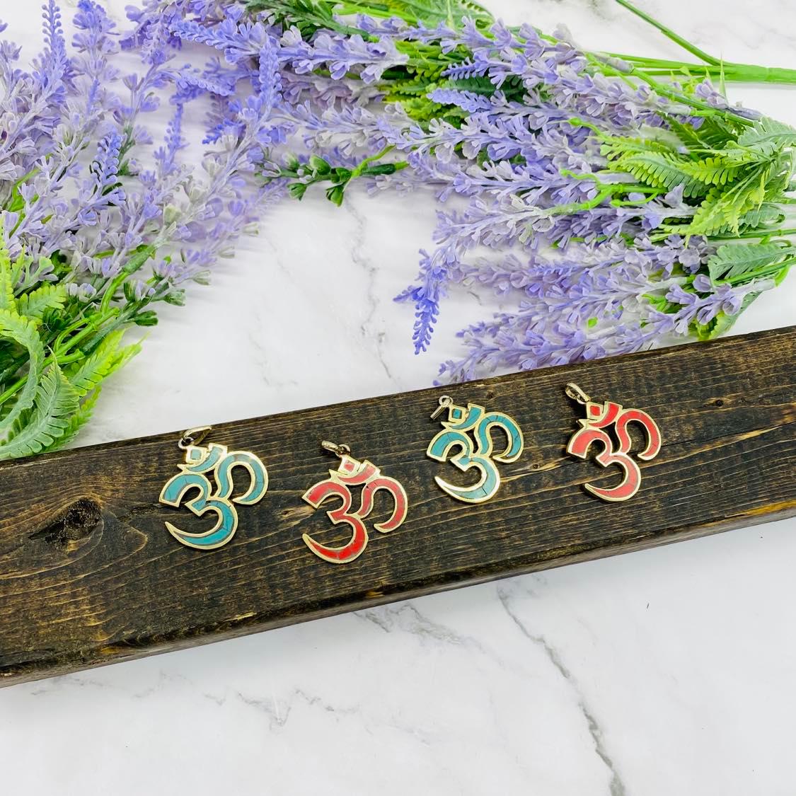 Ethnic Handmade OM Pendant, Sanskrit Ohm Charm, Blue Red Om Jewelry, Spiritual Gift, Meditation Jewelry, Aum Pendant from Nepal