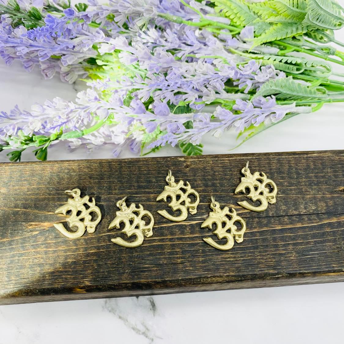 Gold Om Charm, Ohm Pendant, Sanskrit Om Necklace, Spiritual Gift, Meditation Jewelry, Aum Charms, Buddhist Hindu Symbol Neck Piece