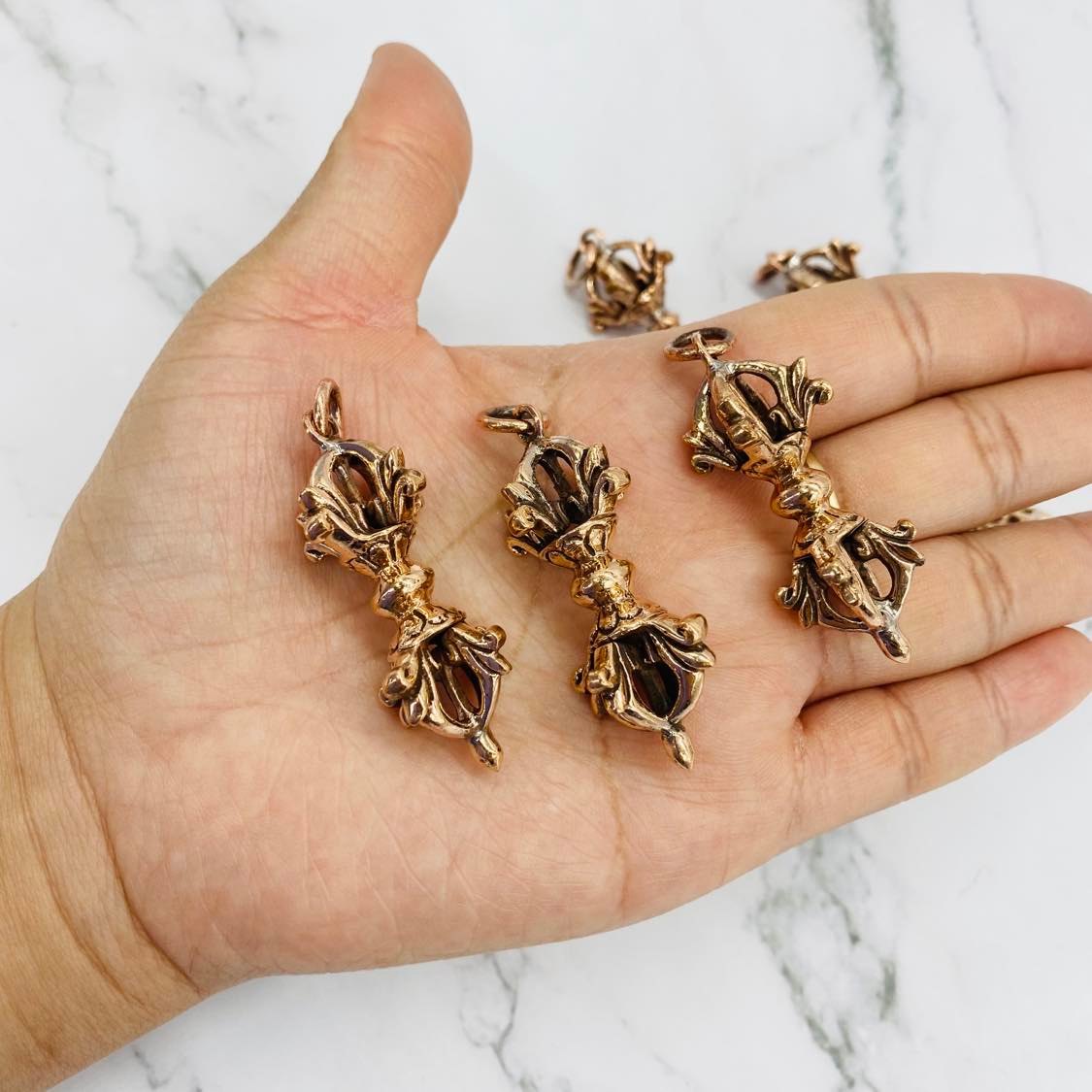 Copper Vajra Dorje Pendant from Nepal, Handmade Buddhist Amulet, Meditation Jewelry, Protection Necklace, Buddhist Mantras Pendant