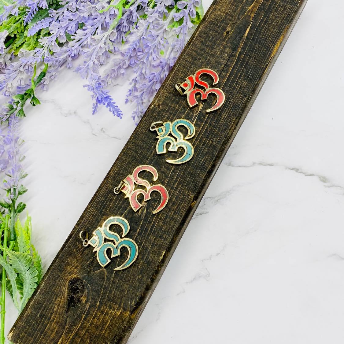 Ethnic Handmade OM Pendant, Sanskrit Ohm Charm, Blue Red Om Jewelry, Spiritual Gift, Meditation Jewelry, Aum Pendant from Nepal