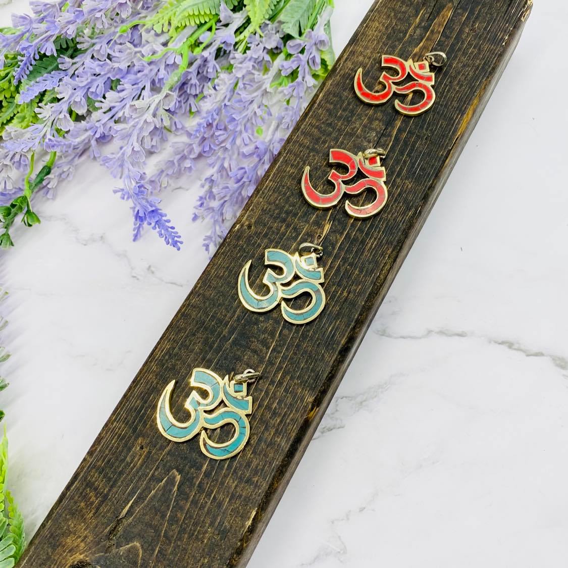 Ethnic Handmade OM Pendant, Sanskrit Ohm Charm, Blue Red Om Jewelry, Spiritual Gift, Meditation Jewelry, Aum Pendant from Nepal