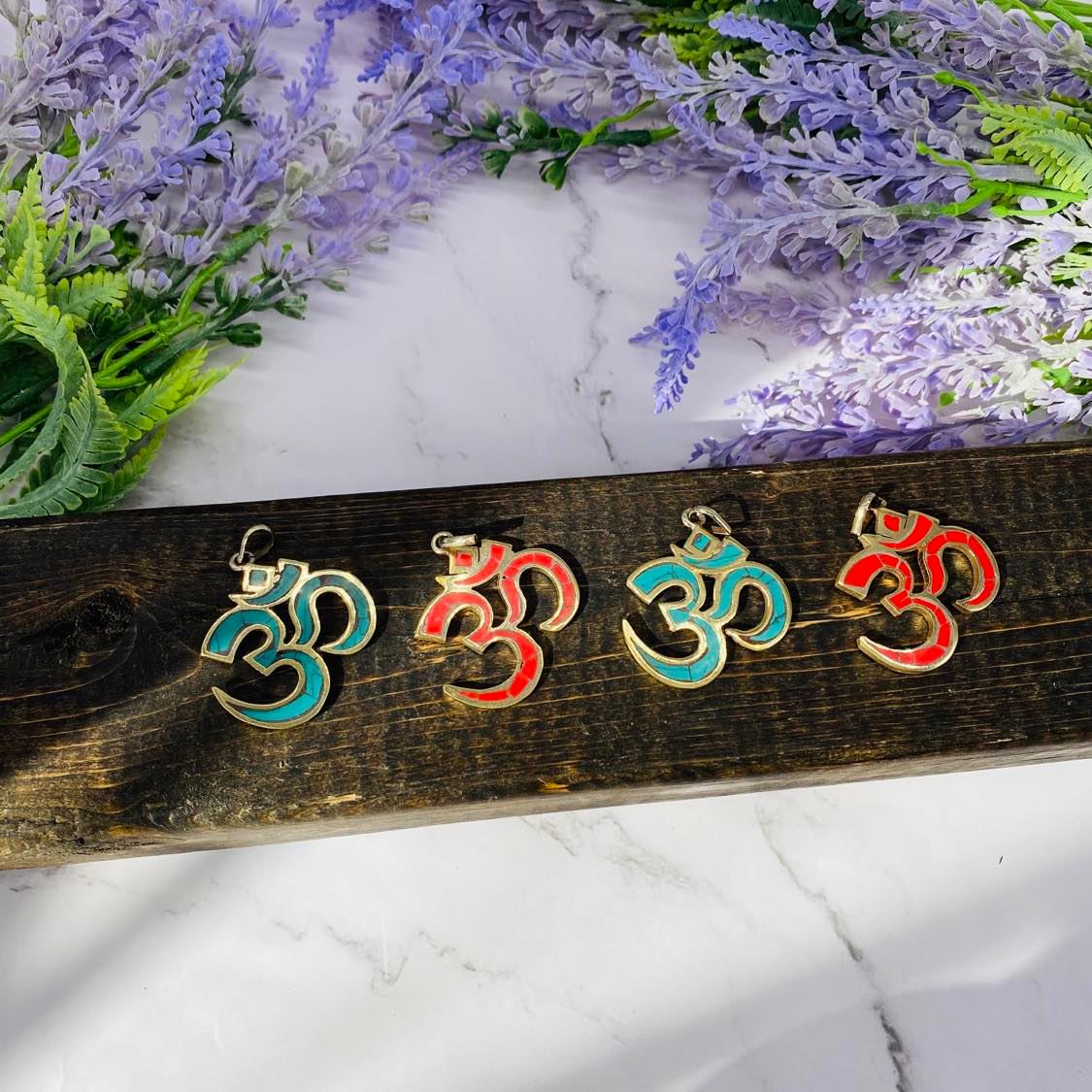 Ethnic Handmade OM Pendant, Sanskrit Ohm Charm, Blue Red Om Jewelry, Spiritual Gift, Meditation Jewelry, Aum Pendant from Nepal