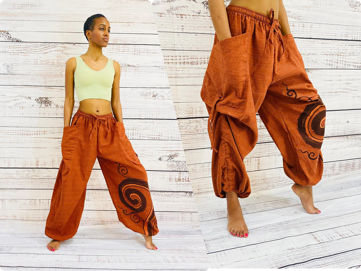 Unisex Cotton Pant with Spiral Prints, Harem Pants, Yoga Pants, Hippie Clothes, Aladdin Pants, Boho Pants, Summer Organic Cotton Pants