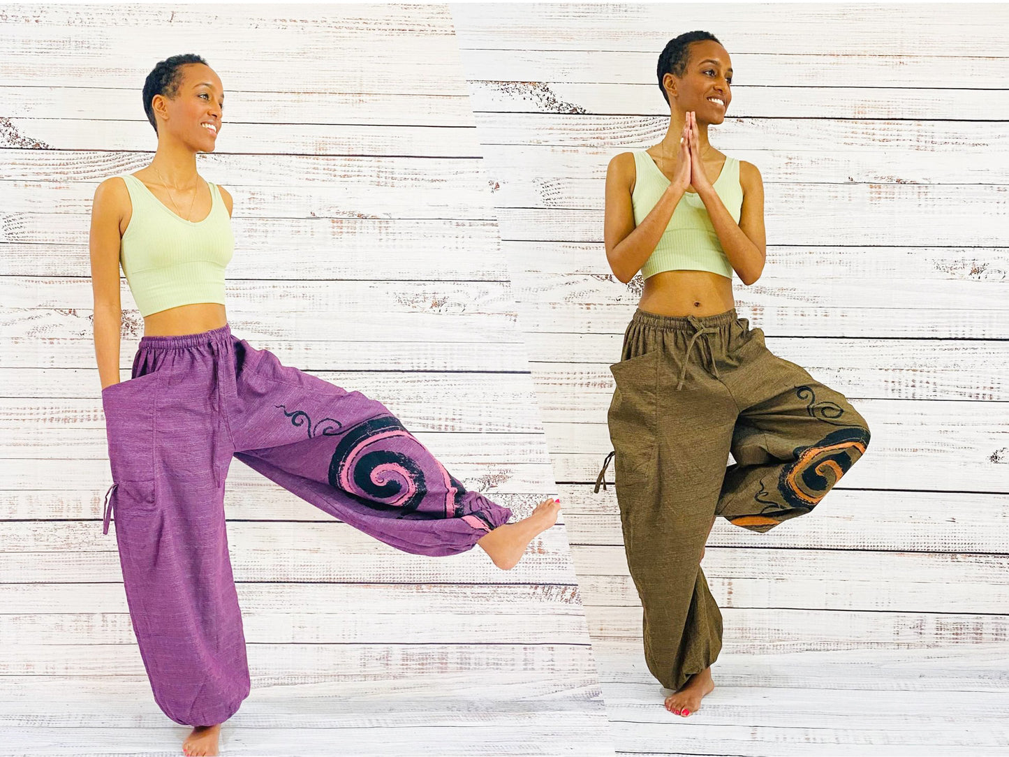 Yoga Outfit ๑ Organic Cotton Yoga Top 3/4 Harem Pants Handwoven