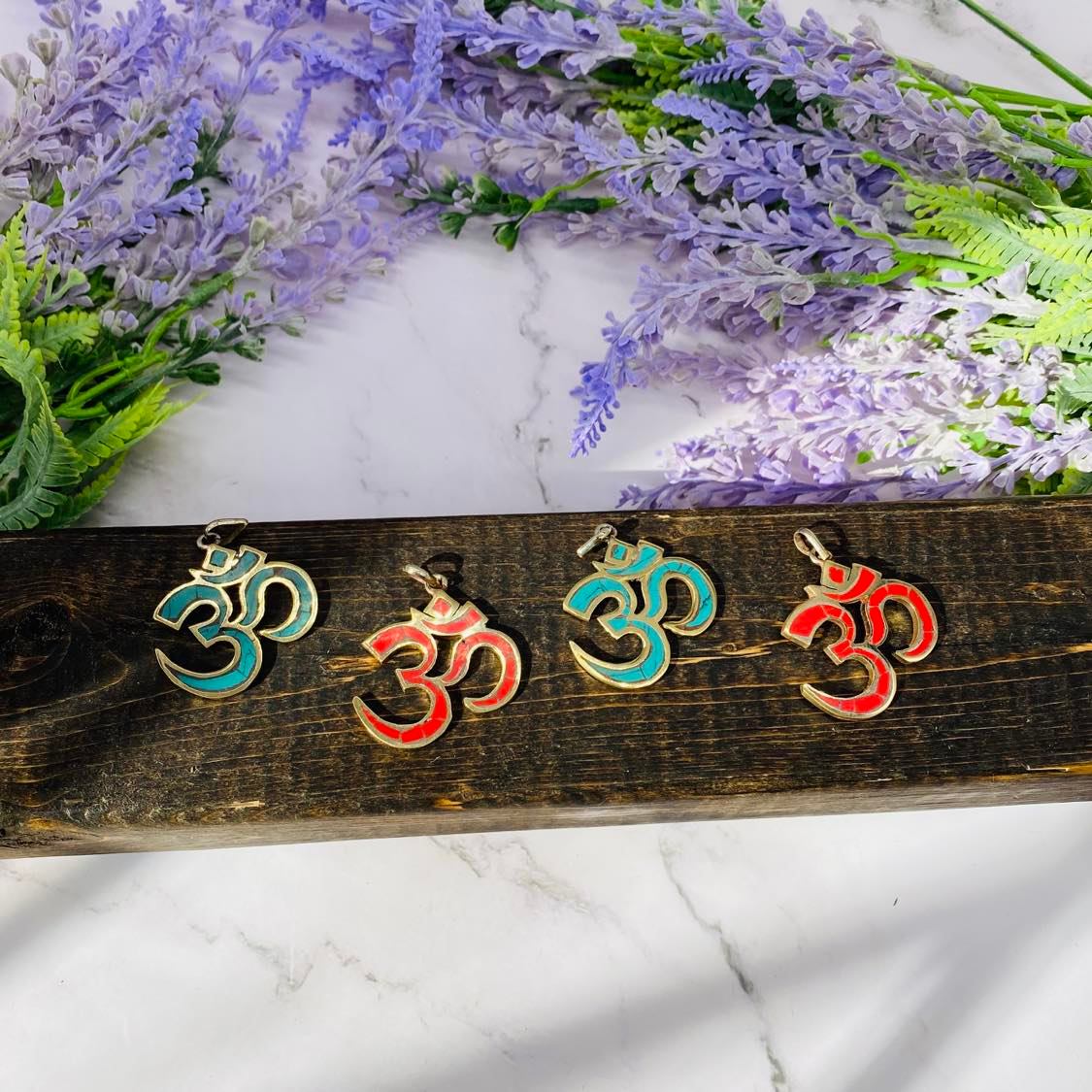 Ethnic Handmade OM Pendant, Sanskrit Ohm Charm, Blue Red Om Jewelry, Spiritual Gift, Meditation Jewelry, Aum Pendant from Nepal