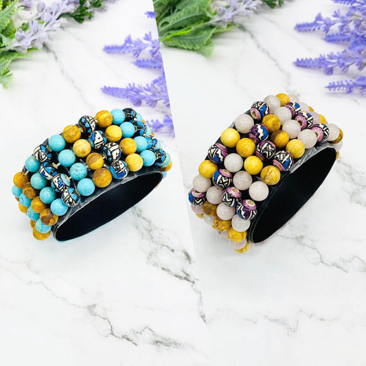 Crystal Bracelet with Palosanto, Turquoise Bracelets, Rose Quartz Bracelets, Cleansing Beaded Bracelet, Stackable Crystal Bangles